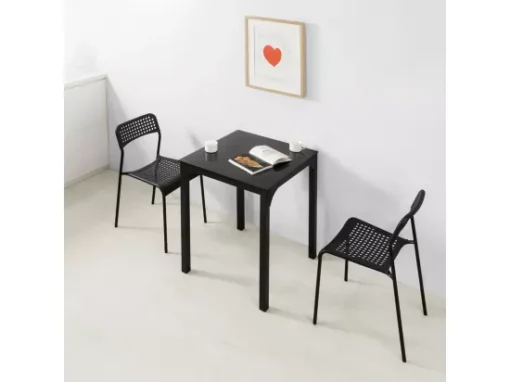 Table à Manger Carrée Noir Plateau En Verre Forme Carrée Pieds En Acier Robuste, OGT38-K-SCH -Meilleur Meubles Magasin table a manger 19380655
