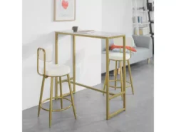 Table De Bar Effet Marbre Table Haute De Bar Table à Manger - Doré, FSB34-G -Meilleur Meubles Magasin table a manger 20021143