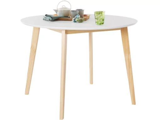 Table à Manger Ronde En MDF Blanc Avec Structure En Pin Nature -Meilleur Meubles Magasin table a manger 21689031