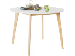 Table à Manger Ronde En MDF Blanc Avec Structure En Pin Nature -Meilleur Meubles Magasin table a manger 21689033