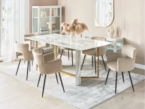 Table De Salle à Manger Effet Marbre Et Doré 100 X 200 Cm CALCIO -Meilleur Meubles Magasin table a manger 22998841
