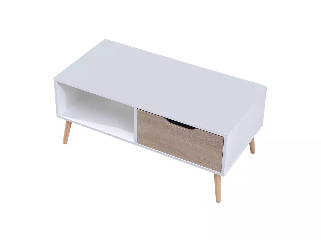 Table Basse Avec Tiroir Style Scandinave Blanche FREJA - HAPPY GARDEN 4 Table Basse Avec Tiroir Style Scandinave Blanche FREJA - HAPPY GARDEN – Image 2