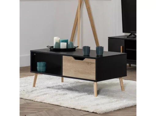 Table Basse Avec Tiroir Style Scandinave Noire FREJA - HAPPY GARDEN -Meilleur Meubles Magasin table basse 10779747