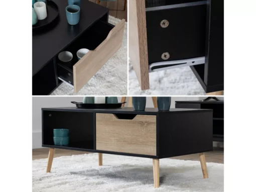 Table Basse Avec Tiroir Style Scandinave Noire FREJA - HAPPY GARDEN -Meilleur Meubles Magasin table basse 10779753