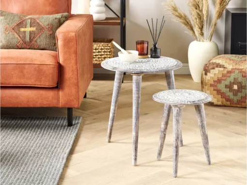 Lot De 2 Tables D'appoint En Bois De Manguier Blanc Cassé BARJU -Meilleur Meubles Magasin table basse 12698219