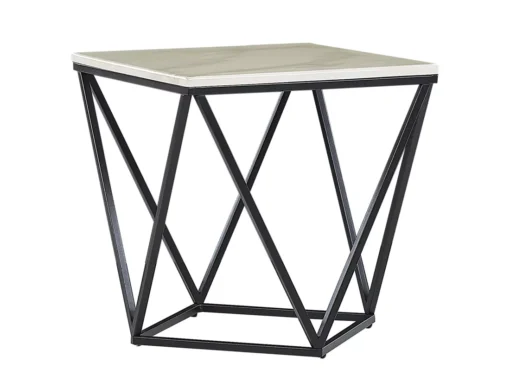 Table Appoint Carrée Effet Marbre Beige / Pied Noir 50 X 50 Cm MALIBU -Meilleur Meubles Magasin table basse 16138531