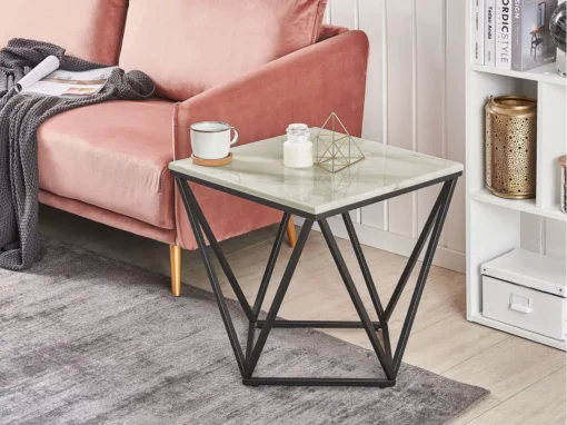 Table Appoint Carrée Effet Marbre Beige / Pied Noir 50 X 50 Cm MALIBU -Meilleur Meubles Magasin table basse 16138533
