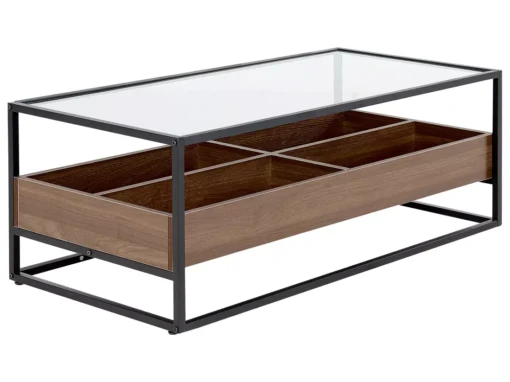 Table De Salon Au Plateau De Verre Avec étagère Bois Sombre/noir WACO -Meilleur Meubles Magasin table basse 16212609