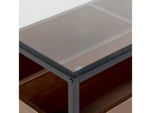 Table De Salon Au Plateau De Verre Avec étagère Bois Sombre/noir WACO -Meilleur Meubles Magasin table basse 16212621