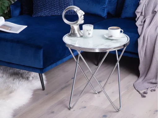 Table Appoint Effet Marbre Blanc Et Argenté MERIDIAN II -Meilleur Meubles Magasin table basse 16630887