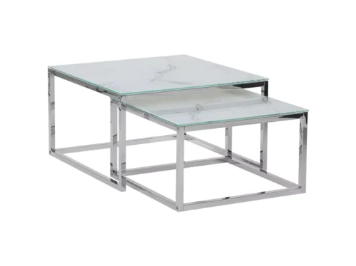 Lot De 2 Tables Basses Imitation Marbre Blanc BREA -Meilleur Meubles Magasin table basse 16679221