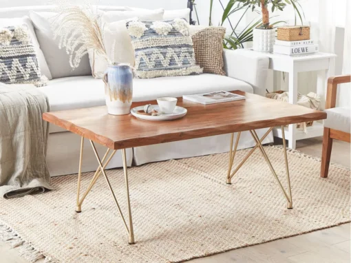 Table Basse En Bois Clair Avec Pieds Dorés RALEY -Meilleur Meubles Magasin table basse 16703331