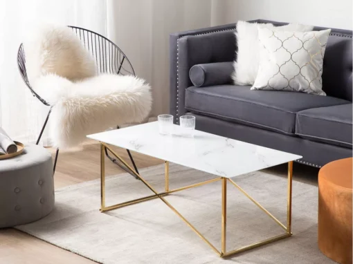 Table Basse Effet Marbre Blanc Structure Dorée EMPORIA -Meilleur Meubles Magasin table basse 16703357