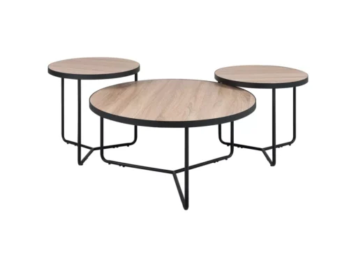 Lot De 3 Tables Basses Noires Avec Plateau Bois Clair MELODY -Meilleur Meubles Magasin table basse 16704187
