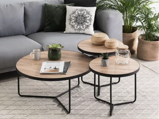Lot De 3 Tables Basses Noires Avec Plateau Bois Clair MELODY -Meilleur Meubles Magasin table basse 16704189
