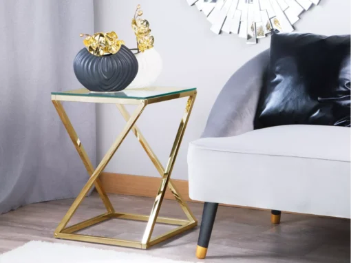 Table Appoint Doré Avec Plateau En Verre BEVERLY -Meilleur Meubles Magasin table basse 17119933