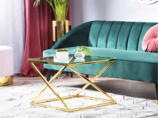 Table Appoint Dorée Avec Plateau En Verre BEVERLY -Meilleur Meubles Magasin table basse 17120263