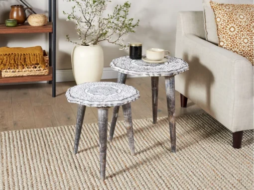 Lot De 2 Tables D'appoint En Bois De Manguier Blanc Cassé ADRO -Meilleur Meubles Magasin table basse 17167509