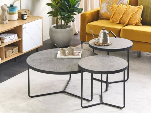 Ensemble De 3 Tables Basses Effet Béton Et Noir MELODY -Meilleur Meubles Magasin table basse 17435601
