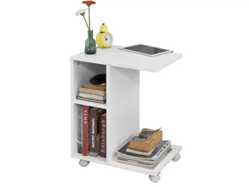 Bout De Canapé Table D’appoint Moderne Roulante Avec 2 Étagères De Rangement, Fbt48-w -Meilleur Meubles Magasin table basse 17949805