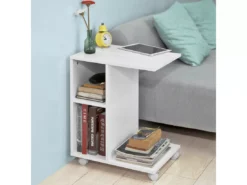 Bout De Canapé Table D’appoint Moderne Roulante Avec 2 Étagères De Rangement, Fbt48-w -Meilleur Meubles Magasin table basse 17949809