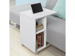 Bout De Canapé Table D’appoint Moderne Roulante Avec 2 Étagères De Rangement, Fbt48-w -Meilleur Meubles Magasin table basse 17949813