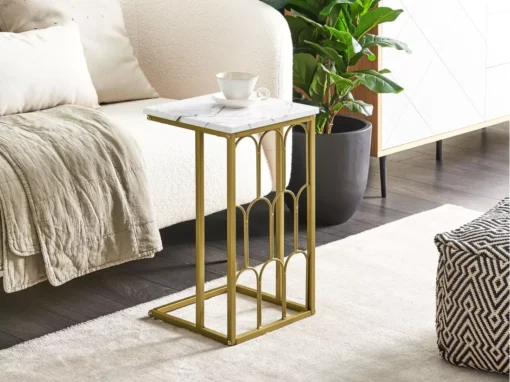 Table Appoint Effet Marbre Blanc / Doré PANDALE -Meilleur Meubles Magasin table basse 18254995