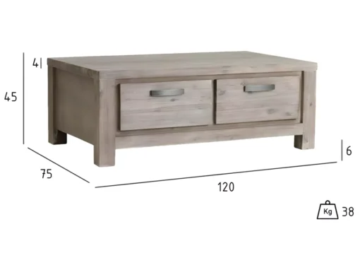 Table Basse Avec Tiroirs Alaska - Rectangulaire - Acacia Massif Et MDF - Marron -Meilleur Meubles Magasin table basse 18875037