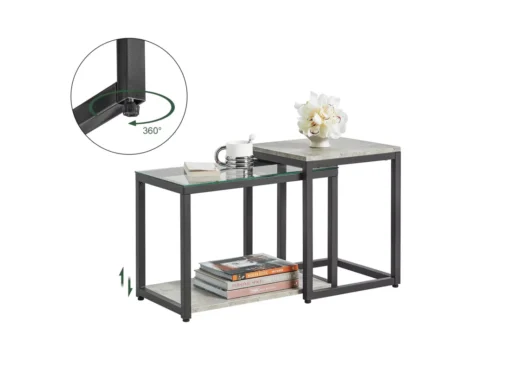 Lot De 2 Tables Basses Gigognes Tables De Salon Set De 2 Tables D'appoint Empilables Gris, Fbt35-hg -Meilleur Meubles Magasin table basse 19124353