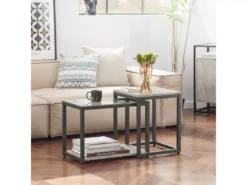 Lot De 2 Tables Basses Gigognes Tables De Salon Set De 2 Tables D'appoint Empilables Gris, Fbt35-hg -Meilleur Meubles Magasin table basse 19124357