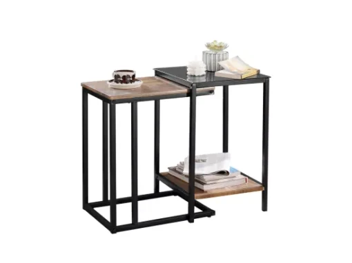 Tables Basses Gigognes, Lot De 2, Bouts De Canapé, Tables De Salon En Bois Et Verre Trempé, Fbt99-f -Meilleur Meubles Magasin table basse 19126617