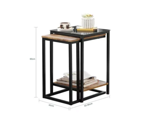 Tables Basses Gigognes, Lot De 2, Bouts De Canapé, Tables De Salon En Bois Et Verre Trempé, Fbt99-f -Meilleur Meubles Magasin table basse 19126619