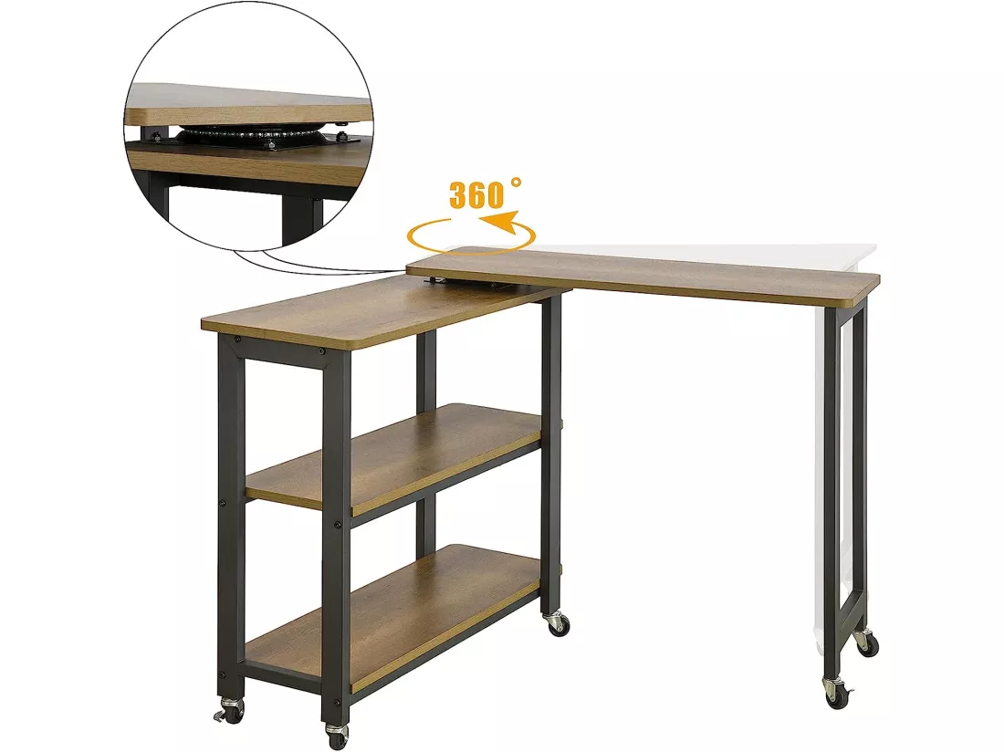 Table D'appoint Rotative, Bout De Canapé à Roulettes, Table Console Mobile Avec 2 étagères, FWT83-PF 4 Table D'appoint Rotative, Bout De Canapé à Roulettes, Table Console Mobile Avec 2 étagères, FWT83-PF – Image 2