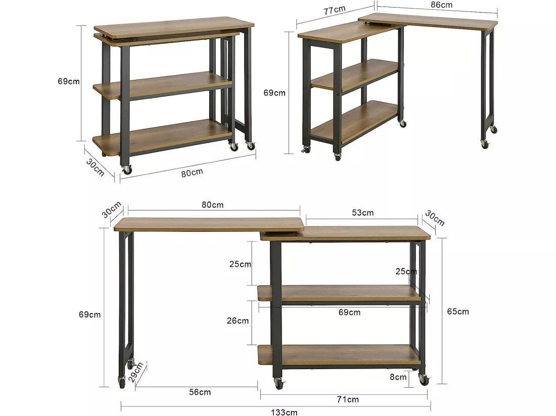 Table D'appoint Rotative, Bout De Canapé à Roulettes, Table Console Mobile Avec 2 étagères, FWT83-PF 5 Table D'appoint Rotative, Bout De Canapé à Roulettes, Table Console Mobile Avec 2 étagères, FWT83-PF – Image 3