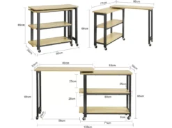 Table D'appoint Rotative, Bout De Canapé à Roulettes, Table Console Mobile Avec 2 étagères, FWT83-N -Meilleur Meubles Magasin table basse 19310911