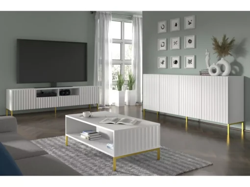 Table Basse WAVE 90x60 Cm Fraisé Blanc Matpieds En Métal Doré -Meilleur Meubles Magasin table basse 19534073