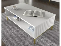 Table Basse WAVE 90x60 Cm Fraisé Blanc Matpieds En Métal Doré -Meilleur Meubles Magasin table basse 19534075
