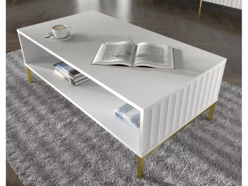 Table Basse WAVE 90x60 Cm Fraisé Blanc Matpieds En Métal Doré -Meilleur Meubles Magasin table basse 19534075