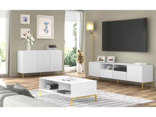 Table Basse SURF 90x60 Cm Fraisé Blanc Matpieds En Métal Doré -Meilleur Meubles Magasin table basse 19534109