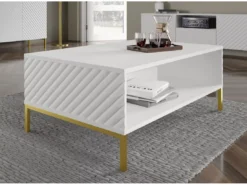 Table Basse SURF 90x60 Cm Fraisé Blanc Matpieds En Métal Doré -Meilleur Meubles Magasin table basse 19534111