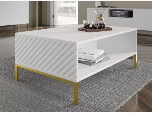 Table Basse SURF 90x60 Cm Fraisé Blanc Matpieds En Métal Doré -Meilleur Meubles Magasin table basse 19534111