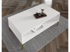 Table Basse SURF 90x60 Cm Fraisé Blanc Matpieds En Métal Doré -Meilleur Meubles Magasin table basse 19534113