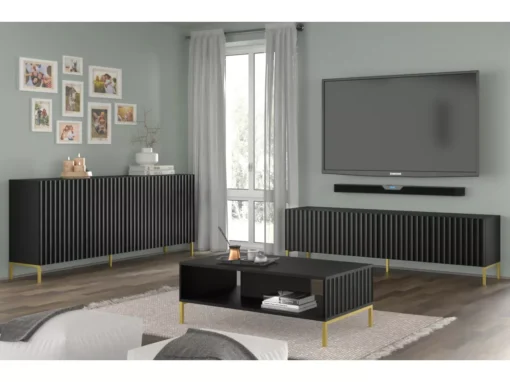 Table Basse WAVE 90x60 Cm Fraisé Noir Matpieds En Métal Doré -Meilleur Meubles Magasin table basse 19534117