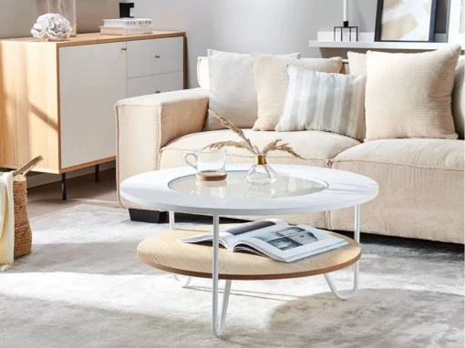 Table Basse Ronde ø 80 Cm Bois Clair Et Blanche CHICO -Meilleur Meubles Magasin table basse 20935671