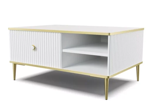 Table Basee PETRA 90x60 Cm Blanc Mat Avec Pieds Dorés -Meilleur Meubles Magasin table basse 21772009