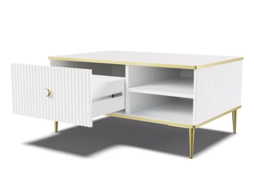 Table Basee PETRA 90x60 Cm Blanc Mat Avec Pieds Dorés -Meilleur Meubles Magasin table basse 21772011