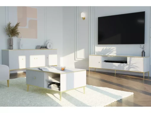 Table Basee PETRA 90x60 Cm Blanc Mat Avec Pieds Dorés -Meilleur Meubles Magasin table basse 21772017