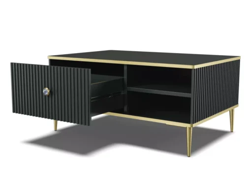 Table Basee PETRA 90x60 Cm Noir Mat Avec Pieds Dorés -Meilleur Meubles Magasin table basse 21772049