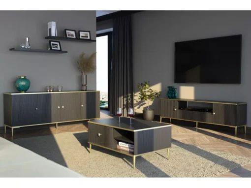 Table Basee PETRA 90x60 Cm Noir Mat Avec Pieds Dorés -Meilleur Meubles Magasin table basse 21772055