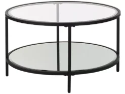 Table Basse Verre Et Acier Noir Ronde BIRNEY -Meilleur Meubles Magasin table basse 23023811